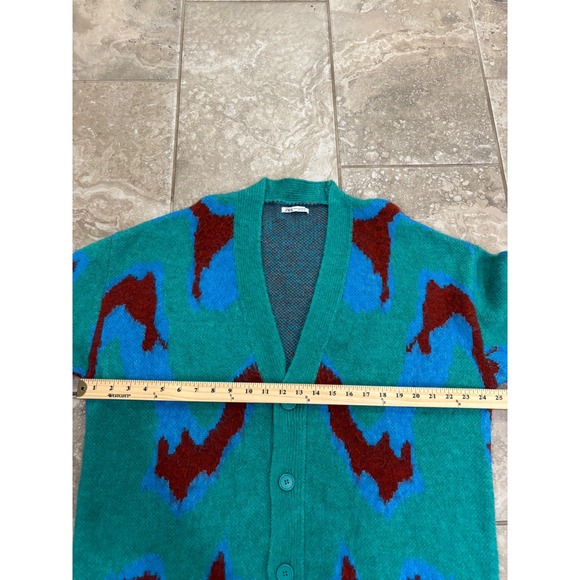 Zara Mens Abstract Jacquard Knit Cardigan Teal Blue Burgundy L-XL - Picture 12 of 14